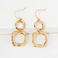 Geometric Hammered Dual Tier Drop Earrings: Gold
