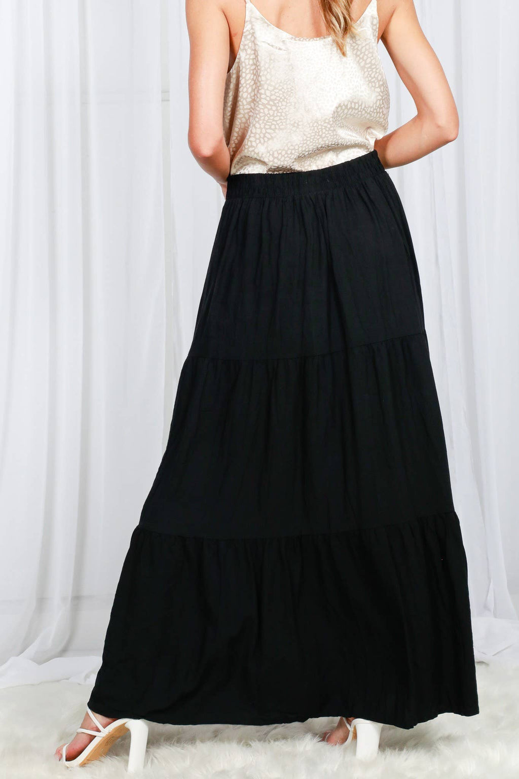 Tiered Drawstring Maxi Skirt