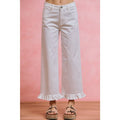 RUFFLED BOTTOM DETAIL MID RISE DENIM JEANS PANTS: WHITE