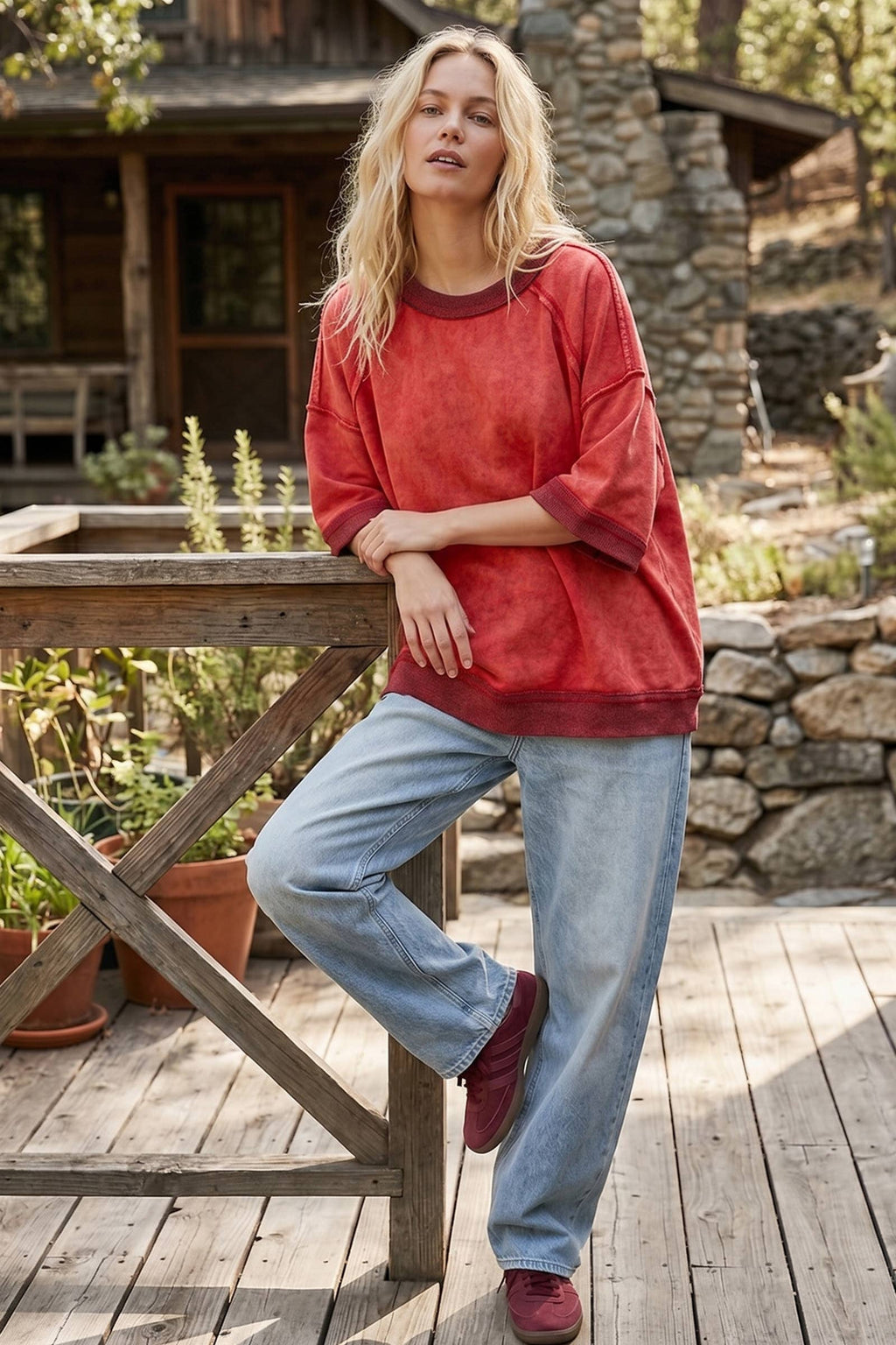 Mineral-Washed Oversized French Terry Top