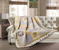 Yellow Grey Floral Patchwork Quilted Throw