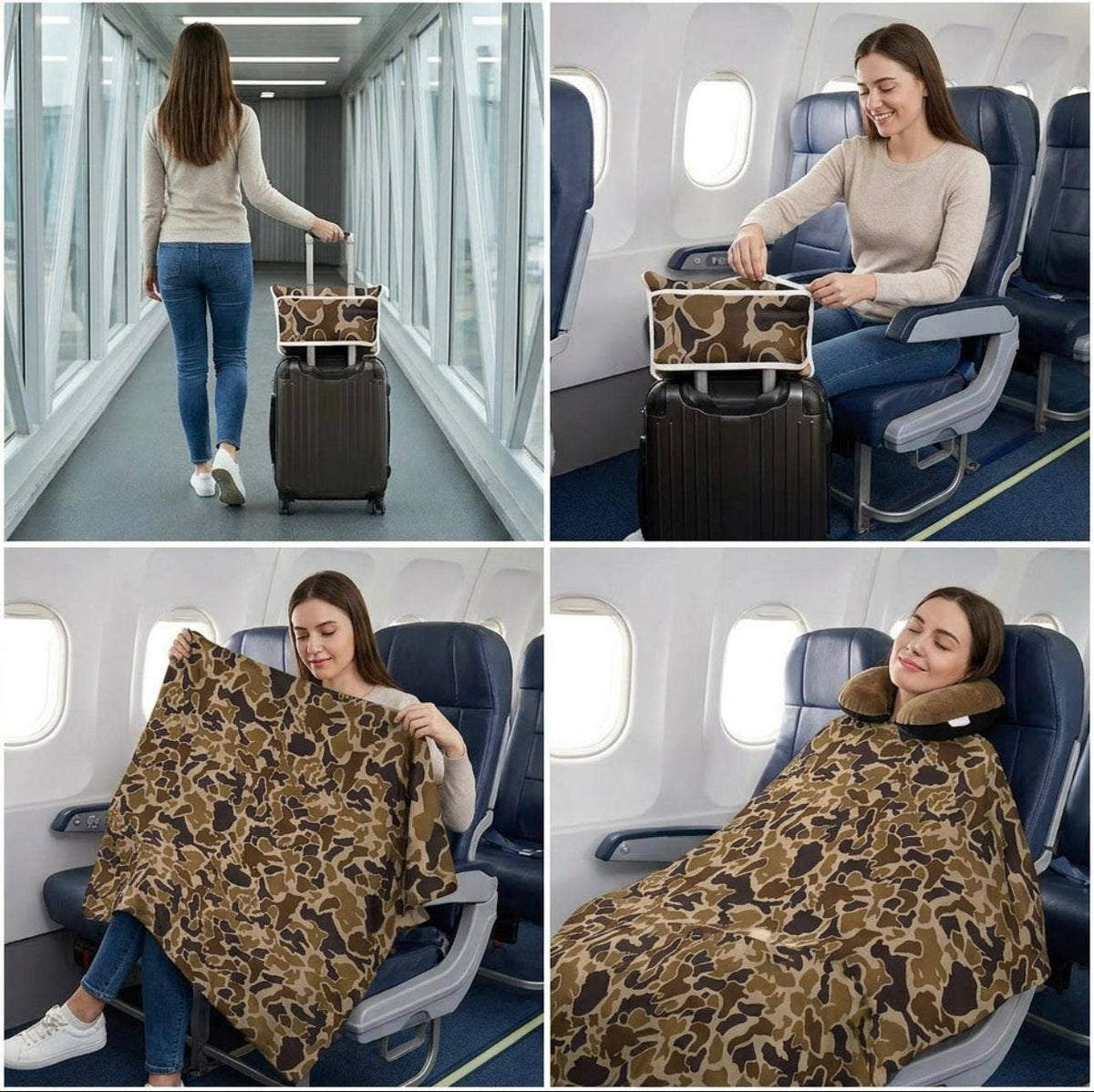 Camouflage Plush Travel Throw Blanket & Matching Case