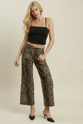 Leopard Print Wide Leg Cropped Pants (Taupe)
